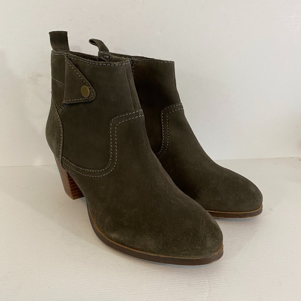 Diba Grey Suede Heeled Ankle Boots Zipped